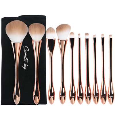 Fashion Sexy Rose Gold Slim Waist 10pcs Make Up Brushes Luxury Professional Private Label Makeup Brush Set with Opp Bag